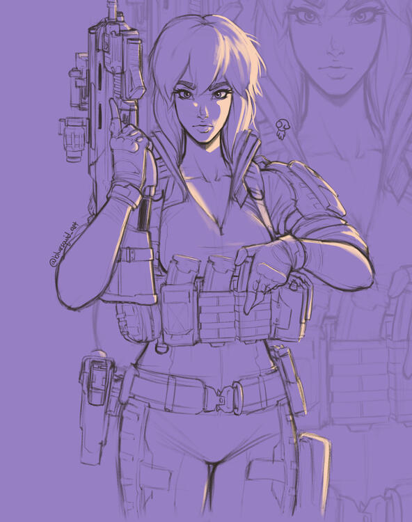 Example: $160 (monotone sketch + firearms/military gear)