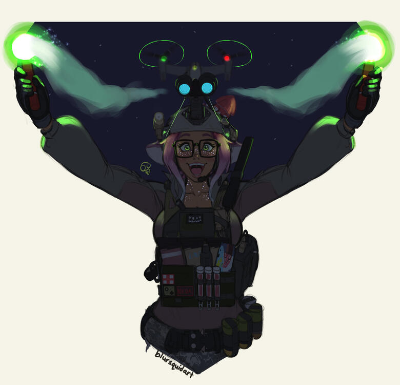 Example: $145 (coloured sketch + firearms/military gear)