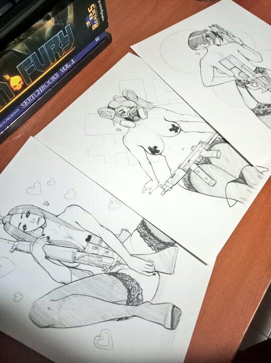 Example: $715 (base price + 2 add character + NSFW + firearms/military gear)